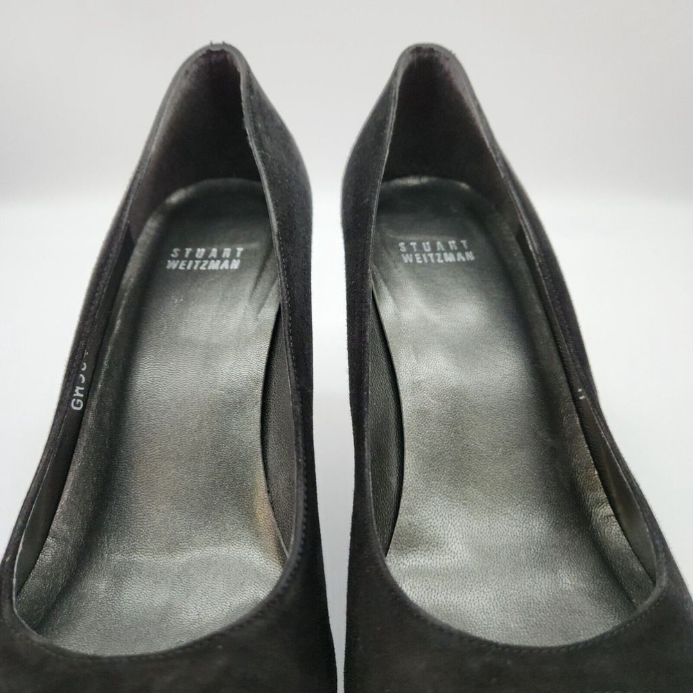 Stuart Weitzman Pump Black Suede Leather Heel Peep Toe Women Size 9M - Picture 10 of 12
